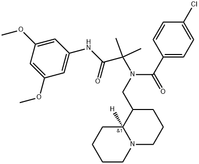 (S)-4-CHLORO-N-(1-(3,5-DIMETHOXYPHENYLAMINO)-2-METHYL-1-OXOPROPAN-2-YL)-N-((OCTAHYDRO-1H-QUINOLIZIN-1-YL)METHYL)BENZAMIDE Struktur