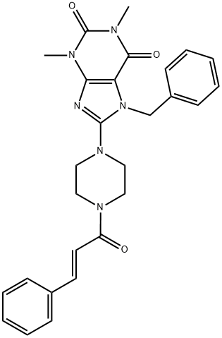 7-BENZYL-1,3-DIMETHYL-8-{4-[(2E)-3-PHENYLPROP-2-ENOYL]PIPERAZIN-1-YL}-3,7-DIHYDRO-1H-PURINE-2,6-DIONE Struktur