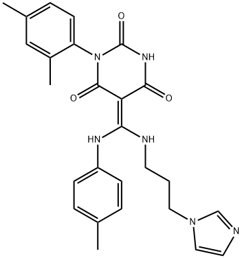 (Z)-5-((3-(1H-IMIDAZOL-1-YL)PROPYLAMINO)(P-TOLUIDINO)METHYLENE)-1-(2,4-DIMETHYLPHENYL)PYRIMIDINE-2,4,6(1H,3H,5H)-TRIONE Struktur