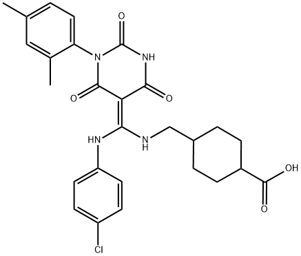 (Z)-4-(((4-CHLOROPHENYLAMINO)(3-(2,4-DIMETHYLPHENYL)-2,4,6-TRIOXO-TETRAHYDROPYRIMIDIN-5(6H)-YLIDENE)METHYLAMINO)METHYL)CYCLOHEXANECARBOXYLIC ACID Struktur