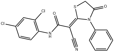 (2Z)-2-CYANO-N-(2,4-DICHLOROPHENYL)-2-(4-OXO-3-PHENYL-1,3-THIAZOLIDIN-2-YLIDENE)ACETAMIDE Struktur