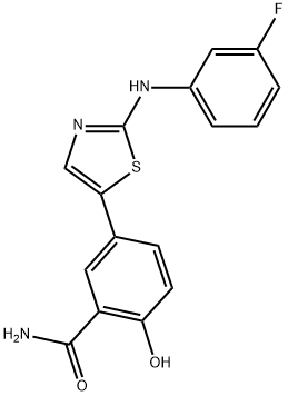 2-(3-FLUOROPHENYL)AMINO-5-(SALICYLAMID-5YL)-1,3-THIAZOLE Struktur