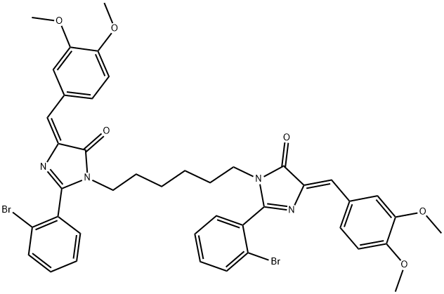 (E)-2-(2-BROMOPHENYL)-1-(6-((Z)-2-(2-BROMOPHENYL)-4-(3,4-DIMETHOXYBENZYLIDENE)-5-OXO-4,5-DIHYDROIMIDAZOL-1-YL)HEXYL)-4-(3,4-DIMETHOXYBENZYLIDENE)-1H-IMIDAZOL-5(4H)-ONE Struktur