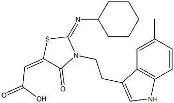 2-{2-(CYCLOHEXYLIMINO)-3-[2-(5-METHYL-1H-INDOL-3-YL)ETHYL]-4-OXO-1,3-THIAZOLIDIN-5-YLIDENE}ACETIC ACID Struktur