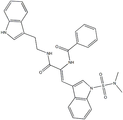 (Z)-N-(3-(2-(1H-INDOL-3-YL)ETHYLAMINO)-1-(1-(N,N-DIMETHYLSULFAMOYL)-1H-INDOL-3-YL)-3-OXOPROP-1-EN-2-YL)BENZAMIDE Struktur