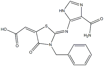 (2Z)-((2Z)-2-{[4-(AMINOCARBONYL)-1H-IMIDAZOL-5-YL]IMINO}-3-BENZYL-4-OXO-1,3-THIAZOLIDIN-5-YLIDENE)ACETIC ACID Struktur