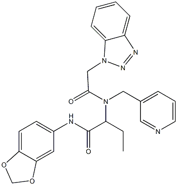 N-(1,3-BENZODIOXOL-5-YL)-2-[[2-(1H-1,2,3-BENZOTRIAZOL-1-YL)ACETYL](3-PYRIDINYLMETHYL)AMINO]BUTANAMIDE Struktur