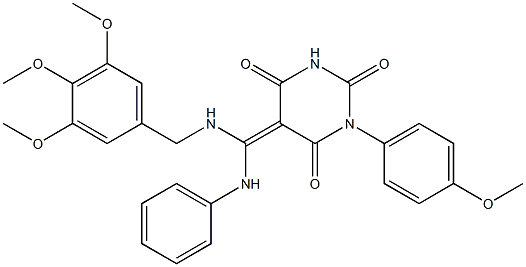 (Z)-1-(4-METHOXYPHENYL)-5-((PHENYLAMINO)(3,4,5-TRIMETHOXYBENZYLAMINO)METHYLENE)PYRIMIDINE-2,4,6(1H,3H,5H)-TRIONE Struktur