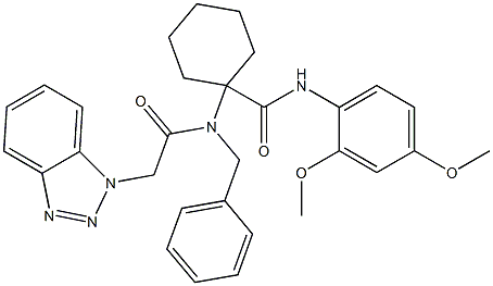 1-(2-(1H-BENZO[D][1,2,3]TRIAZOL-1-YL)-N-BENZYLACETAMIDO)-N-(2,4-DIMETHOXYPHENYL)CYCLOHEXANECARBOXAMIDE Struktur