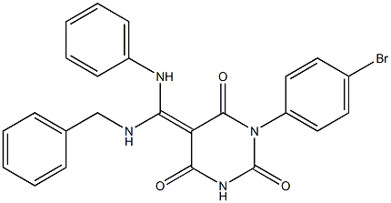 (Z)-5-((BENZYLAMINO)(PHENYLAMINO)METHYLENE)-1-(4-BROMOPHENYL)PYRIMIDINE-2,4,6(1H,3H,5H)-TRIONE Struktur