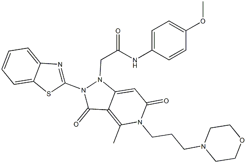 2-(2-(BENZO[D]THIAZOL-2-YL)-4-METHYL-5-(3-MORPHOLINOPROPYL)-3,6-DIOXO-2,3,5,6-TETRAHYDROPYRAZOLO[4,3-C]PYRIDIN-1-YL)-N-(4-METHOXYPHENYL)ACETAMIDE Struktur