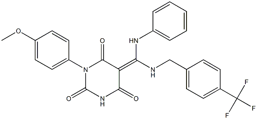 (Z)-1-(4-METHOXYPHENYL)-5-((PHENYLAMINO)(4-(TRIFLUOROMETHYL)BENZYLAMINO)METHYLENE)PYRIMIDINE-2,4,6(1H,3H,5H)-TRIONE Struktur