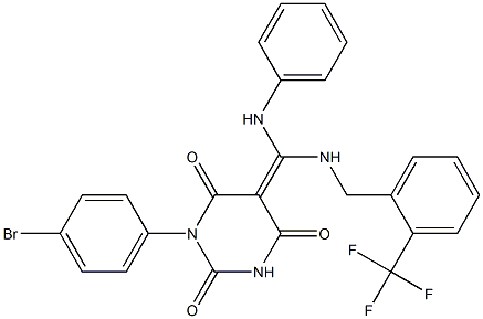 (Z)-1-(4-BROMOPHENYL)-5-((PHENYLAMINO)(2-(TRIFLUOROMETHYL)BENZYLAMINO)METHYLENE)PYRIMIDINE-2,4,6(1H,3H,5H)-TRIONE Struktur