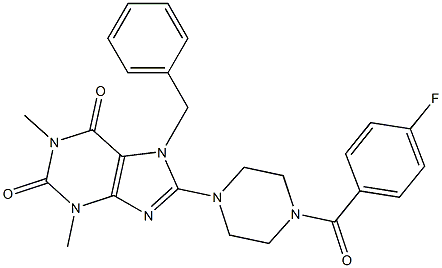 8-(4-(4-FLUOROBENZOYL)PIPERAZIN-1-YL)-7-BENZYL-1,3-DIMETHYL-3,7-DIHYDRO-1H-PURINE-2,6-DIONE Struktur