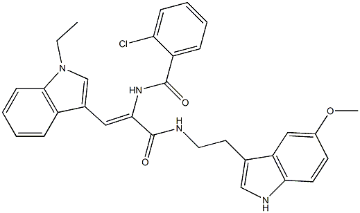 (Z)-2-CHLORO-N-(1-(1-ETHYL-1H-INDOL-3-YL)-3-(2-(5-METHOXY-1H-INDOL-3-YL)ETHYLAMINO)-3-OXOPROP-1-EN-2-YL)BENZAMIDE Struktur