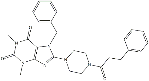 7-BENZYL-1,3-DIMETHYL-8-[4-(3-PHENYLPROPANOYL)PIPERAZIN-1-YL]-3,7-DIHYDRO-1H-PURINE-2,6-DIONE Struktur