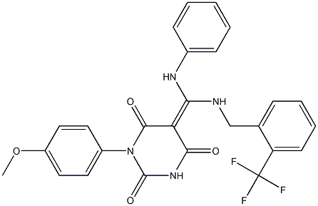 (Z)-1-(4-METHOXYPHENYL)-5-((PHENYLAMINO)(2-(TRIFLUOROMETHYL)BENZYLAMINO)METHYLENE)PYRIMIDINE-2,4,6(1H,3H,5H)-TRIONE Struktur