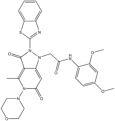 2-(2-(BENZO[D]THIAZOL-2-YL)-4-METHYL-5-MORPHOLINO-3,6-DIOXO-2,3,5,6-TETRAHYDROPYRAZOLO[4,3-C]PYRIDIN-1-YL)-N-(2,4-DIMETHOXYPHENYL)ACETAMIDE Struktur