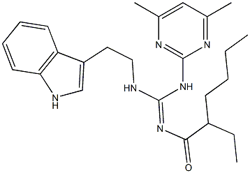 (Z)-N-((2-(1H-INDOL-3-YL)ETHYLAMINO)(4,6-DIMETHYLPYRIMIDIN-2-YLAMINO)METHYLENE)-2-ETHYLHEXANAMIDE Struktur