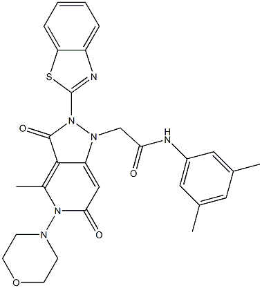 2-(2-(BENZO[D]THIAZOL-2-YL)-4-METHYL-5-MORPHOLINO-3,6-DIOXO-2,3,5,6-TETRAHYDROPYRAZOLO[4,3-C]PYRIDIN-1-YL)-N-(3,5-DIMETHYLPHENYL)ACETAMIDE Struktur