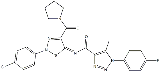 (Z)-N-(2-(4-CHLOROPHENYL)-4-(PYRROLIDINE-1-CARBONYL)-1,2,3-THIADIAZOL-5(2H)-YLIDENE)-1-(4-FLUOROPHENYL)-5-METHYL-1H-1,2,3-TRIAZOLE-4-CARBOXAMIDE Struktur