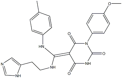 (5Z)-5-{{[2-(1H-IMIDAZOL-5-YL)ETHYL]AMINO}[(4-METHYLPHENYL)AMINO]METHYLENE}-1-(4-METHOXYPHENYL)PYRIMIDINE-2,4,6(1H,3H,5H)-TRIONE Struktur