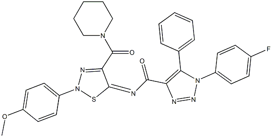 (Z)-1-(4-FLUOROPHENYL)-N-(2-(4-METHOXYPHENYL)-4-(PIPERIDINE-1-CARBONYL)-1,2,3-THIADIAZOL-5(2H)-YLIDENE)-5-PHENYL-1H-1,2,3-TRIAZOLE-4-CARBOXAMIDE Struktur