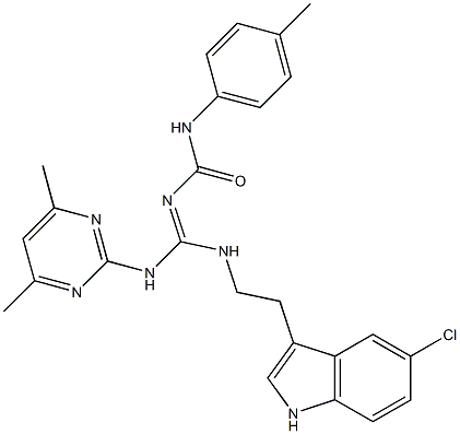 N-{(E)-{[2-(5-CHLORO-1H-INDOL-3-YL)ETHYL]AMINO}[(4,6-DIMETHYL-2-PYRIMIDINYL)AMINO]METHYLIDENE}-N'-(4-METHYLPHENYL)UREA Struktur