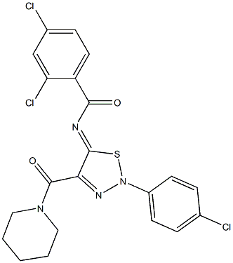 2,4-DICHLORO-N-[(5Z)-2-(4-CHLOROPHENYL)-4-(PIPERIDIN-1-YLCARBONYL)-1,2,3-THIADIAZOL-5(2H)-YLIDENE]BENZAMIDE Struktur