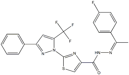 N'-[(1Z)-1-(4-FLUOROPHENYL)ETHYLIDENE]-2-[3-PHENYL-5-(TRIFLUOROMETHYL)-1H-PYRAZOL-1-YL]-1,3-THIAZOLE-4-CARBOHYDRAZIDE Struktur