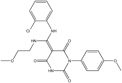 (Z)-5-((2-CHLOROPHENYLAMINO)(2-METHOXYETHYLAMINO)METHYLENE)-1-(4-METHOXYPHENYL)PYRIMIDINE-2,4,6(1H,3H,5H)-TRIONE Struktur