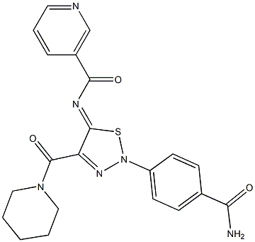 N-[(5Z)-2-[4-(AMINOCARBONYL)PHENYL]-4-[PIPERIDIN-1-YLCARBONYL]-1,2,3-THIADIAZOL-5(2H)-YLIDENE]NICOTINAMIDE Struktur