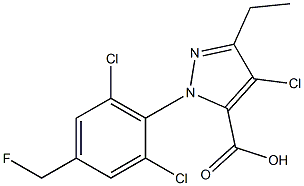 4-CHLORO-1-[2,6-DICHLORO-4-(FLUOROMETHYL)PHENYL]-3-ETHYL-1H-PYRAZOLE-5-CARBOXYLIC ACID Struktur