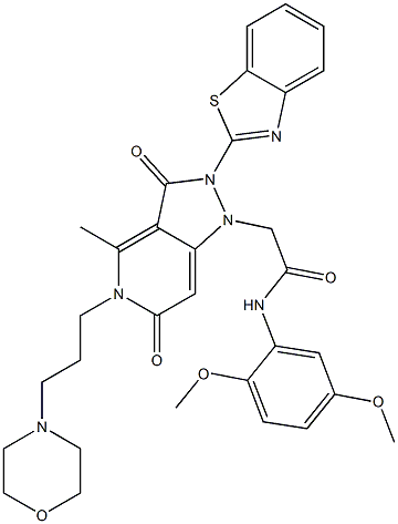 2-(2-(BENZO[D]THIAZOL-2-YL)-4-METHYL-5-(3-MORPHOLINOPROPYL)-3,6-DIOXO-2,3,5,6-TETRAHYDROPYRAZOLO[4,3-C]PYRIDIN-1-YL)-N-(2,5-DIMETHOXYPHENYL)ACETAMIDE Struktur