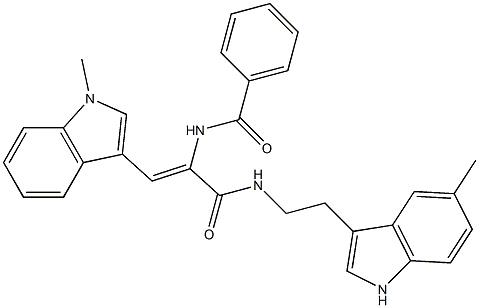 N-[(Z)-2-(1-METHYL-1H-INDOL-3-YL)-1-({[2-(5-METHYL-1H-INDOL-3-YL)ETHYL]AMINO}CARBONYL)ETHENYL]BENZAMIDE Struktur