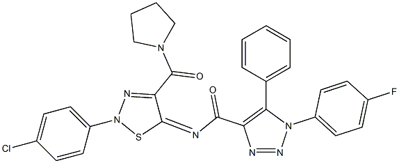 (Z)-N-(2-(4-CHLOROPHENYL)-4-(PYRROLIDINE-1-CARBONYL)-1,2,3-THIADIAZOL-5(2H)-YLIDENE)-1-(4-FLUOROPHENYL)-5-PHENYL-1H-1,2,3-TRIAZOLE-4-CARBOXAMIDE Struktur