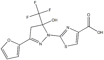 2-[3-(2-FURYL)-5-HYDROXY-5-(TRIFLUOROMETHYL)-4,5-DIHYDRO-1H-PYRAZOL-1-YL]-1,3-THIAZOLE-4-CARBOXYLIC ACID Struktur