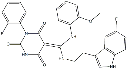 (Z)-5-((2-(5-FLUORO-1H-INDOL-3-YL)ETHYLAMINO)(2-METHOXYPHENYLAMINO)METHYLENE)-1-(2-FLUOROPHENYL)PYRIMIDINE-2,4,6(1H,3H,5H)-TRIONE Struktur