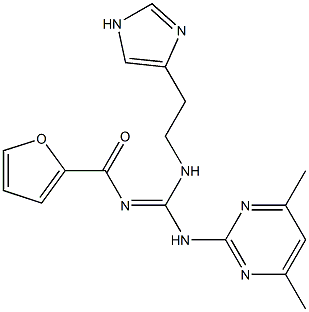 N-((1E)-[(4,6-DIMETHYLPYRIMIDIN-2-YL)AMINO]{[2-(1H-IMIDAZOL-4-YL)ETHYL]AMINO}METHYLENE)-2-FURAMIDE Struktur