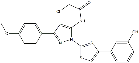 2-CHLORO-N-[1-[4-(3-HYDROXYPHENYL)-1,3-THIAZOL-2-YL]-3-(4-METHOXYPHENYL)-1H-PYRAZOL-5-YL]ACETAMIDE Struktur