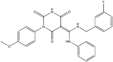 (Z)-5-((3-FLUOROBENZYLAMINO)(PHENYLAMINO)METHYLENE)-1-(4-METHOXYPHENYL)PYRIMIDINE-2,4,6(1H,3H,5H)-TRIONE Struktur