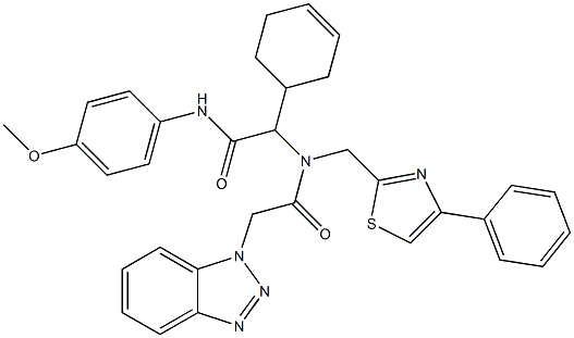 2-(2-(1H-BENZO[D][1,2,3]TRIAZOL-1-YL)-N-((4-PHENYLTHIAZOL-2-YL)METHYL)ACETAMIDO)-2-(CYCLOHEX-3-ENYL)-N-(4-METHOXYPHENYL)ACETAMIDE Struktur