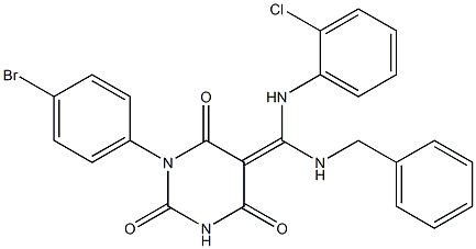 (Z)-5-((BENZYLAMINO)(2-CHLOROPHENYLAMINO)METHYLENE)-1-(4-BROMOPHENYL)PYRIMIDINE-2,4,6(1H,3H,5H)-TRIONE Struktur