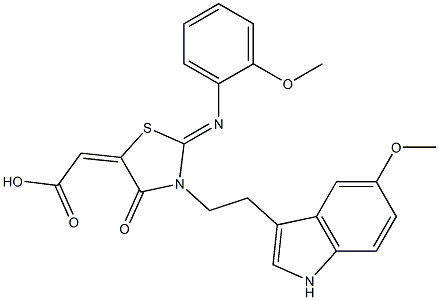 2-{3-[2-(5-METHOXY-1H-INDOL-3-YL)ETHYL]-2-[(2-METHOXYPHENYL)IMINO]-4-OXO-1,3-THIAZOLIDIN-5-YLIDENE}ACETIC ACID Struktur