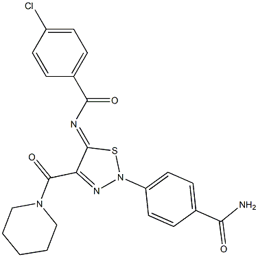 4-[(5Z)-4-(PIPERIDIN-1-YLCARBONYL)-5-[(4-CHLOROBENZOYL)IMINO]-1,2,3-THIADIAZOL-2(5H)-YL]BENZAMIDE Struktur