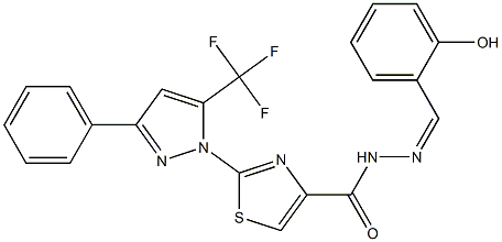 N'-[(1Z)-(2-HYDROXYPHENYL)METHYLENE]-2-[3-PHENYL-5-(TRIFLUOROMETHYL)-1H-PYRAZOL-1-YL]-1,3-THIAZOLE-4-CARBOHYDRAZIDE Struktur