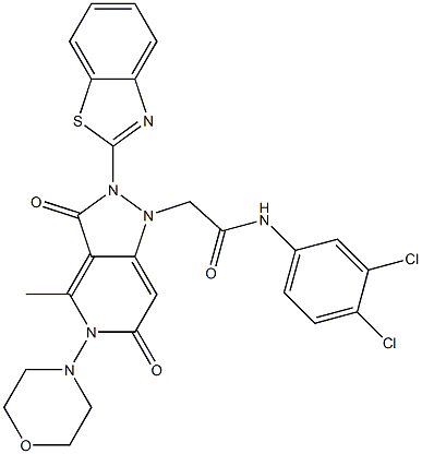 2-(2-(BENZO[D]THIAZOL-2-YL)-4-METHYL-5-MORPHOLINO-3,6-DIOXO-2,3,5,6-TETRAHYDROPYRAZOLO[4,3-C]PYRIDIN-1-YL)-N-(3,4-DICHLOROPHENYL)ACETAMIDE Struktur