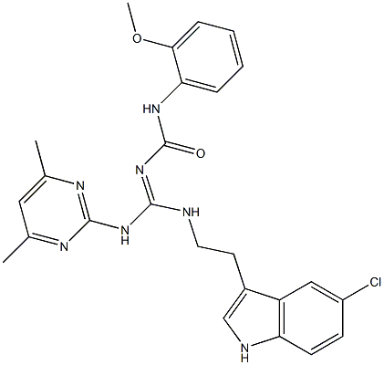 N-{(E)-{[2-(5-CHLORO-1H-INDOL-3-YL)ETHYL]AMINO}[(4,6-DIMETHYL-2-PYRIMIDINYL)AMINO]METHYLIDENE}-N'-(2-METHOXYPHENYL)UREA Struktur