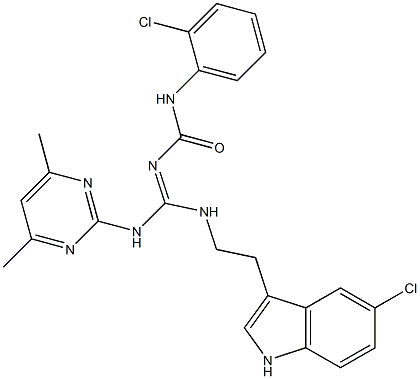 N-{(E)-{[2-(5-CHLORO-1H-INDOL-3-YL)ETHYL]AMINO}[(4,6-DIMETHYL-2-PYRIMIDINYL)AMINO]METHYLIDENE}-N'-(2-CHLOROPHENYL)UREA Struktur