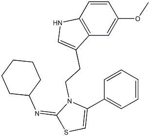 N-[(2E)-3-[2-(5-METHOXY-1H-INDOL-3-YL)ETHYL]-4-PHENYL-1,3-THIAZOL-2(3H)-YLIDENE]CYCLOHEXANAMINE Struktur